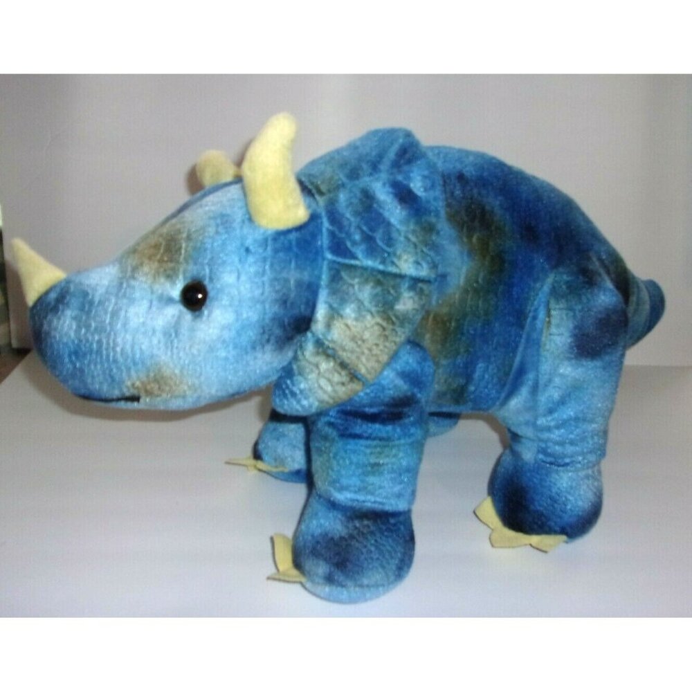 HugFun Tie Dyed Blue Yellow Dinosaur Triceratops Large Plush 22"